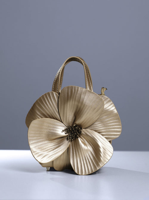 Bolso de Cuero Acsah con Diseño Floral en Dorado