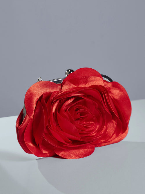 Bolso de Satén Wells con Diseño de Flor Roja
